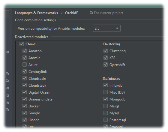 Configuration of Ansible modules for code completion