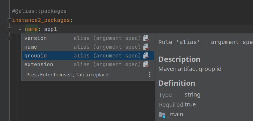Alias annotation with code completion