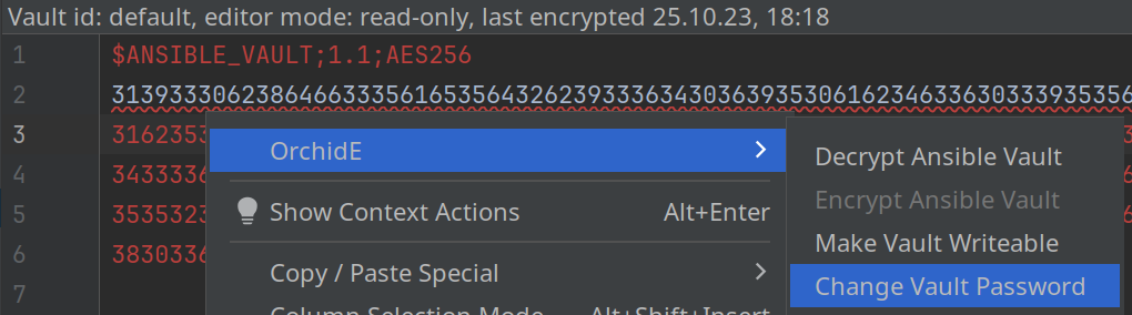 Change password menu for Ansible Vault files