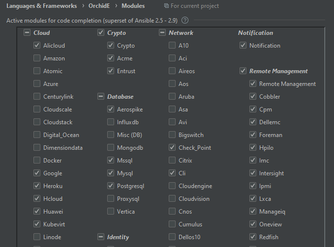 OrchidE code completion settings dialog - classic