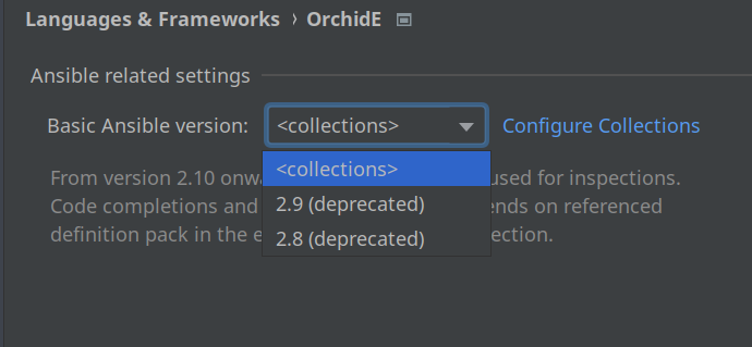OrchidE code completion settings version dialog