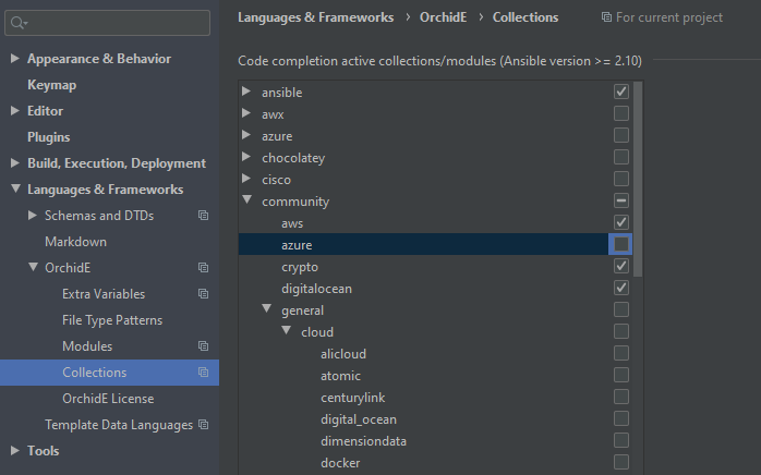 OrchidE code completion settings dialog - collections