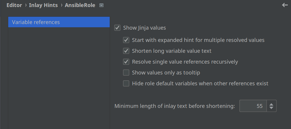 Ansible inlay hints settings