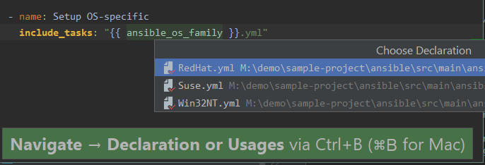 Sample navigation to dynamic include tasks