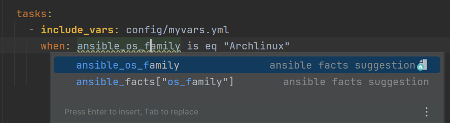 Code Completion for the Ansible facts array