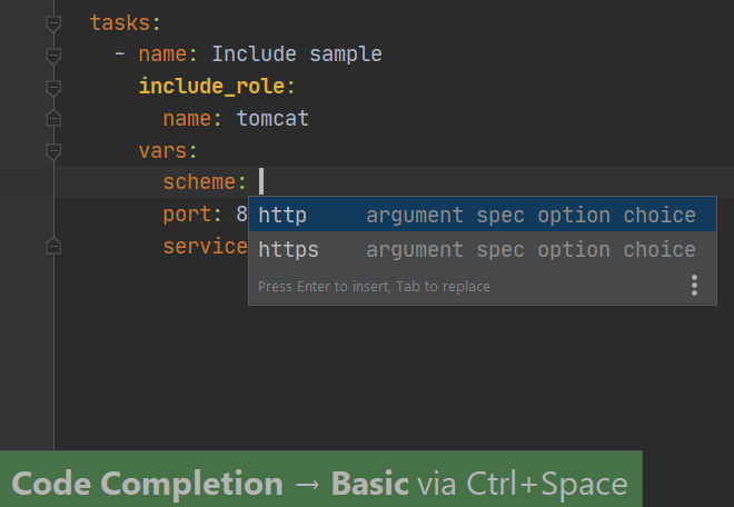 Selection of lists of argument spec options