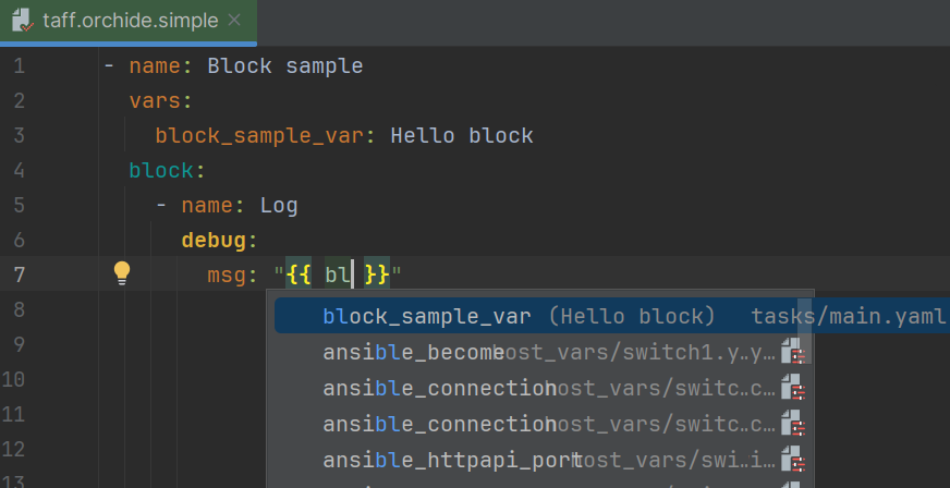 Code completion of block variables