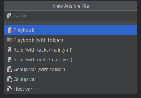 New file dialog for Ansible files