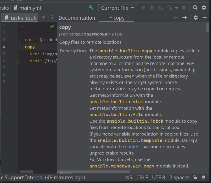 Navigation between modules in quick documentation