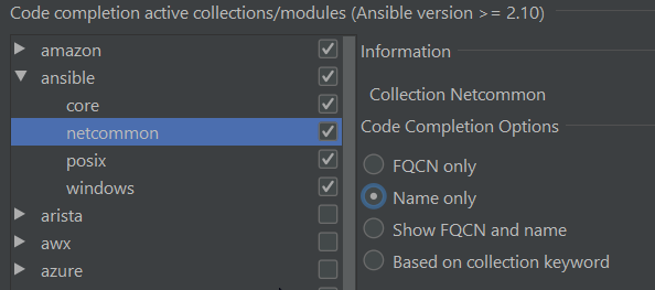 Settings for code completion of collections